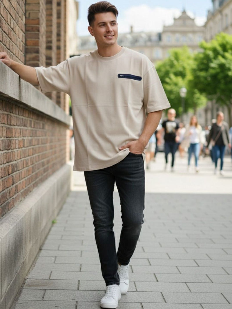 Men Organic Cotton Blend Pockets T-shirt — Beige — Quality Craftsmanship Anatomy