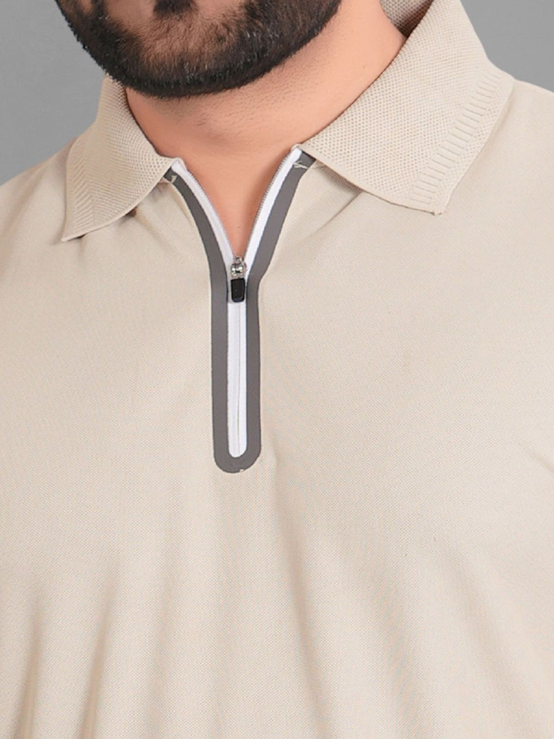 Men Polo Collar Pockets T-shirt — Beige — Quality Craftsmanship Anatomy