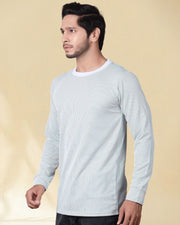 Men Striped Regular Fit Round Neck Full Sleeve T-shirt — Grey — Thumbnail 2