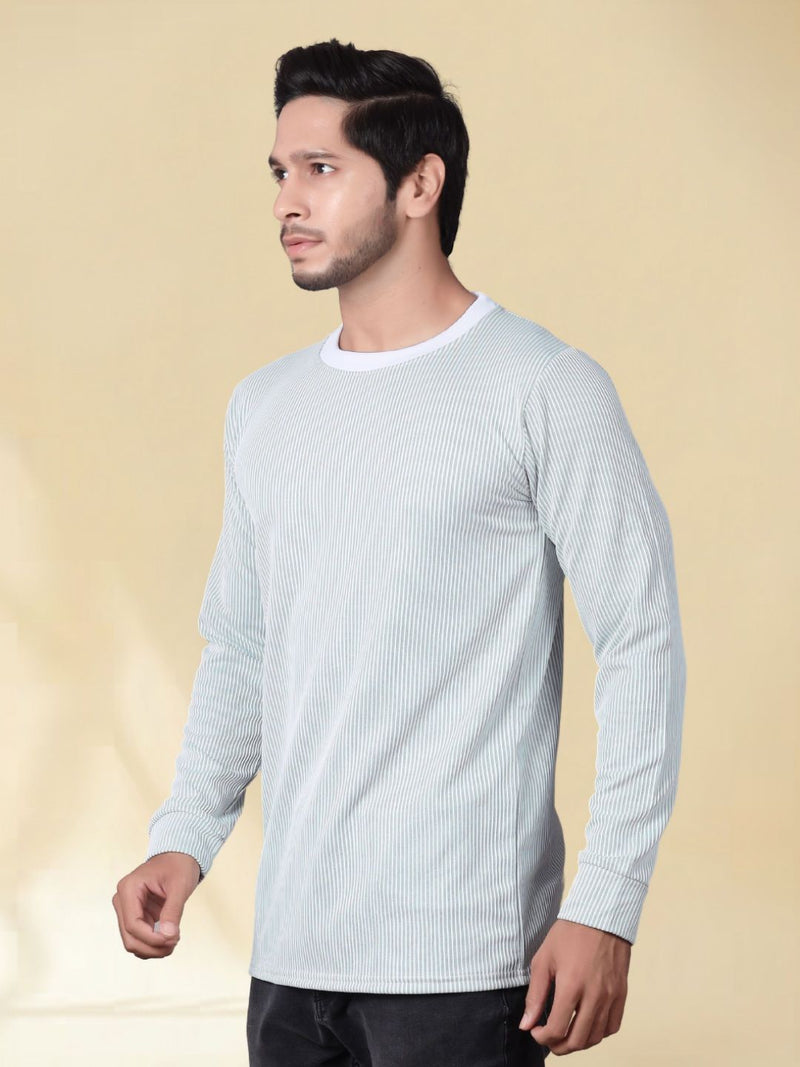 Men Striped Regular Fit Round Neck Full Sleeve T-shirt — Grey — Quality Craftsmanship Anatomy