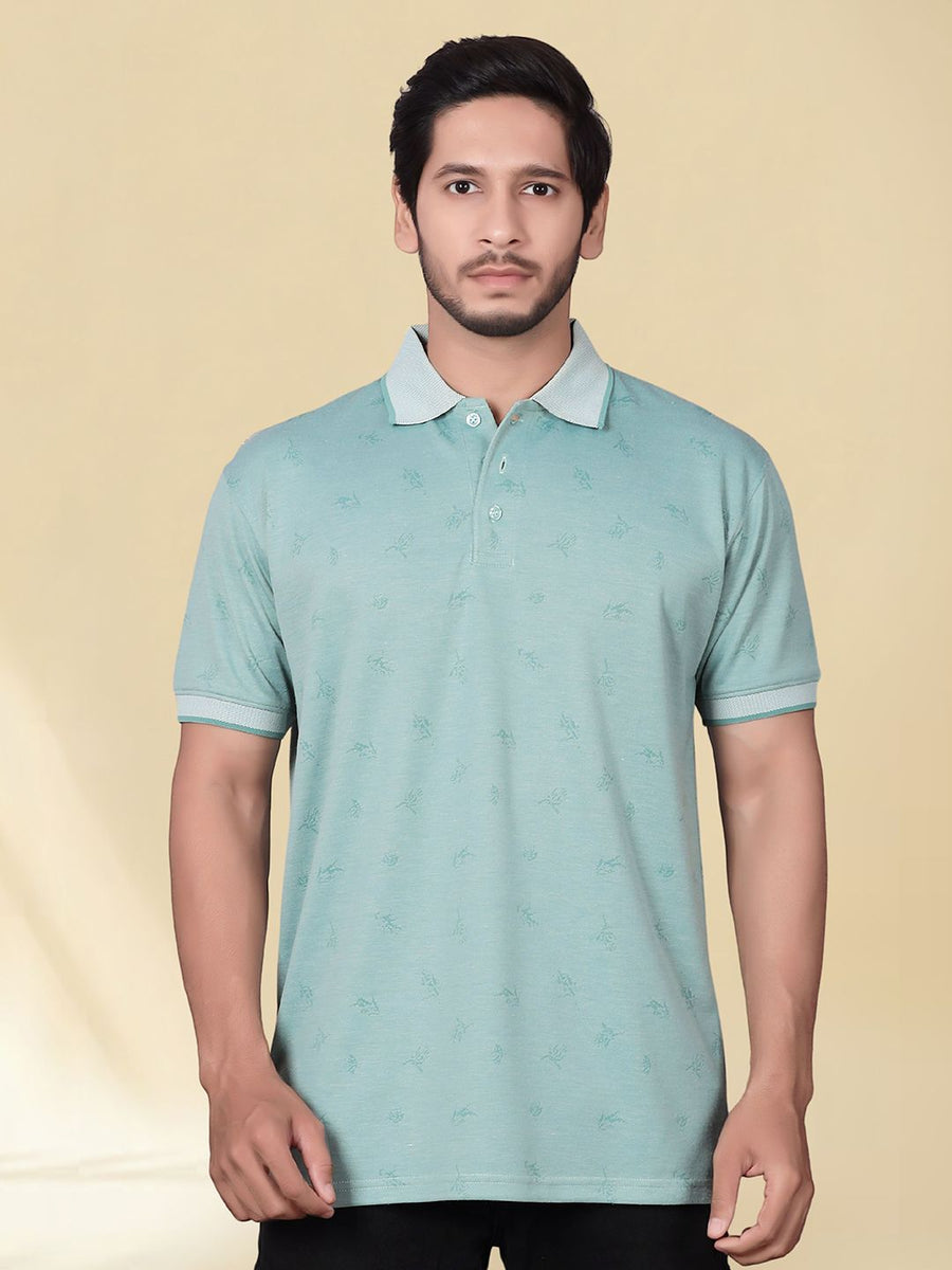 Men Printed Polo Collar Jaqquard T-shirt — Multi — Custom Print Studio