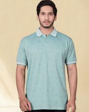 Men Printed Polo Collar Jaqquard T-shirt — Multi — Thumbnail 4