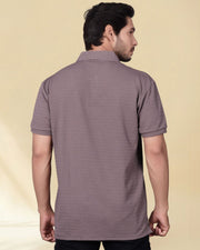 Men Self Design Polo Collar T-shirt — Mauve — Thumbnail 3