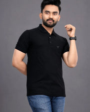 Men's Polo Collar T-Shirt — Jet Black — Thumbnail 1