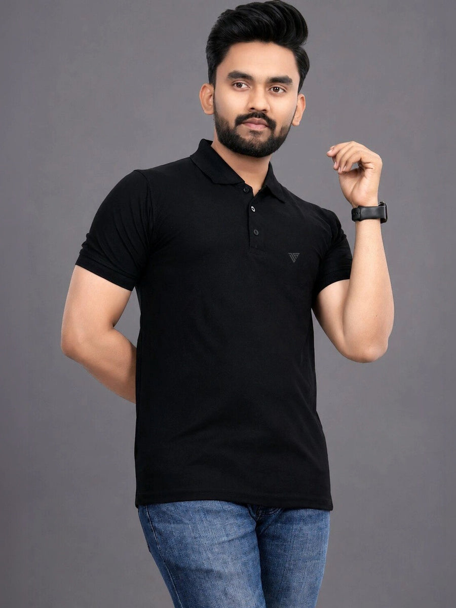 Men's Polo Collar T-Shirt — Jet Black — Tshirt Factory India Direct Manufacturer Surat
