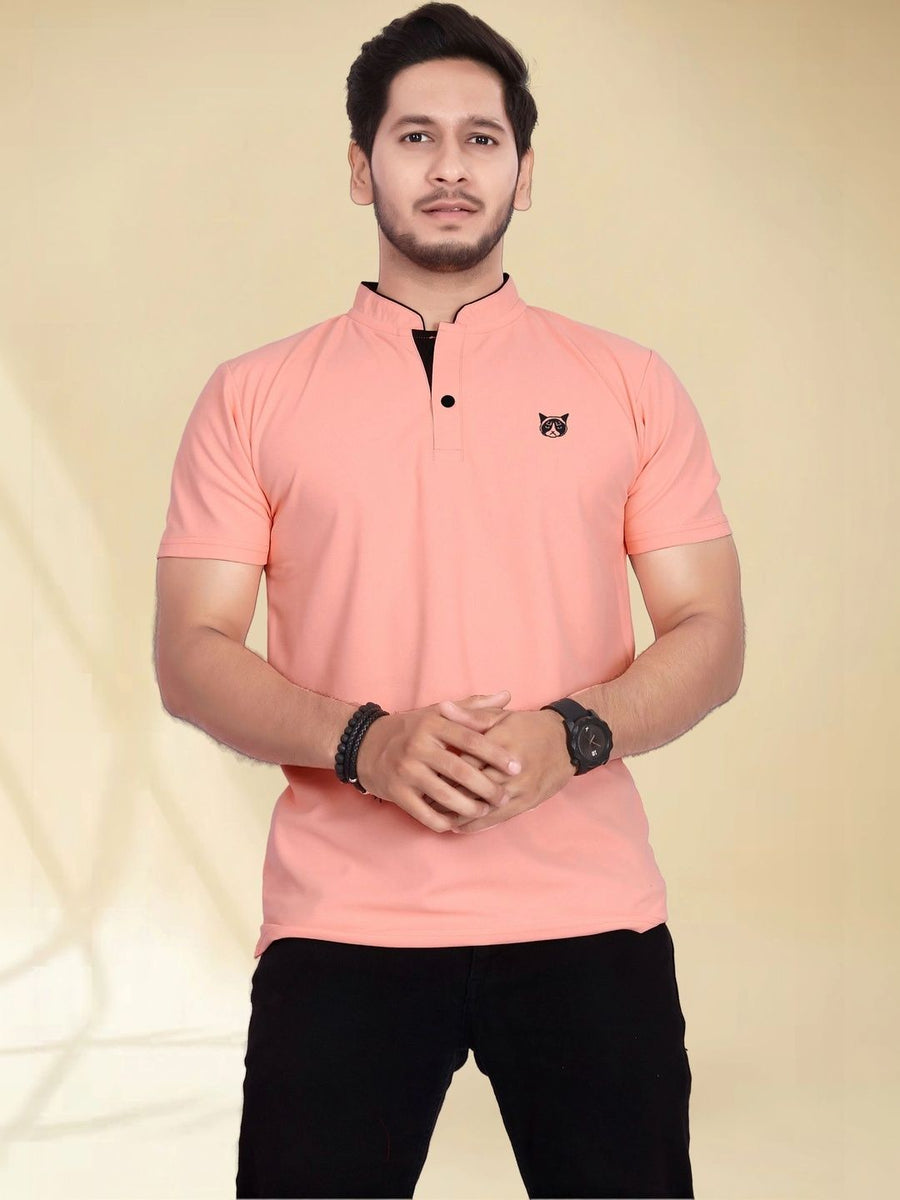Men's Mandarin Collar T-Shirt — Peach — Custom Print Studio