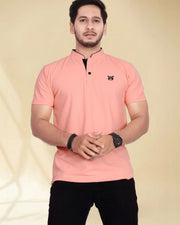 Men's Mandarin Collar T-Shirt — Peach — Thumbnail 5