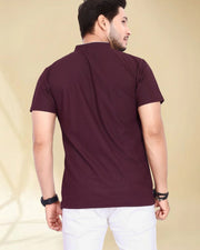Men's Brand Logo Mandarin Collar T-Shirt — Maroon — Thumbnail 5