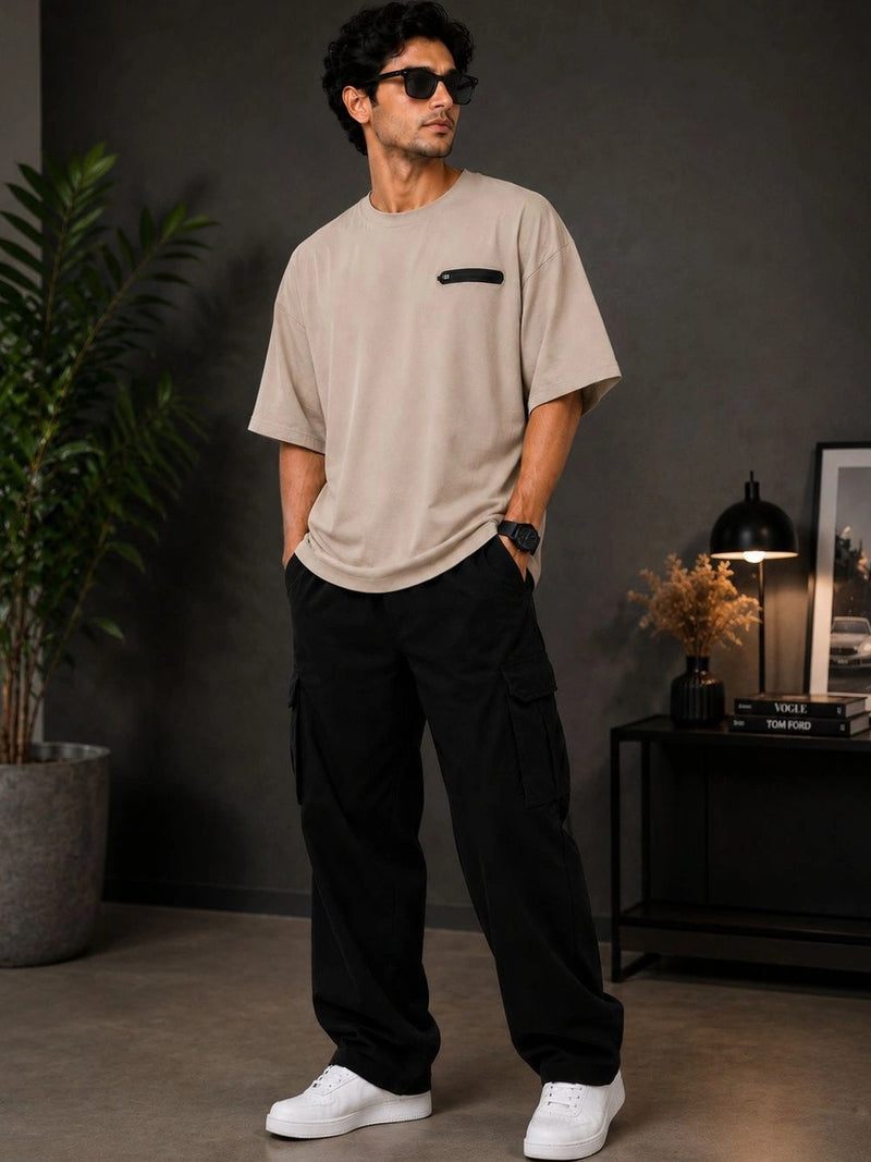 Men's Pure Cotton Pocket T-Shirt — Beige — Quality Craftsmanship Anatomy