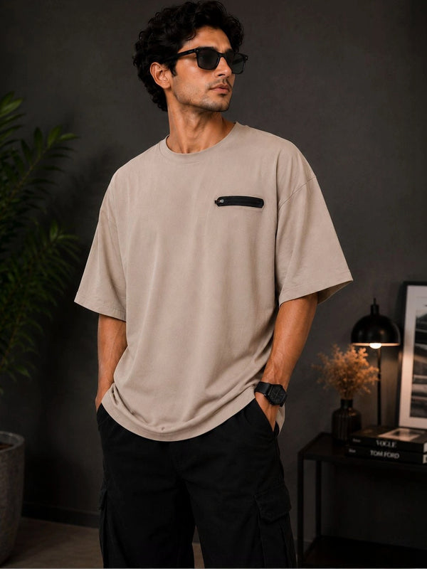 Men's Pure Cotton Pocket T-Shirt — Beige — Tshirt Factory India Direct Wholesale Manufacturer