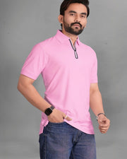 Men's Polo Collar Pockets T-Shirt — Pink — Thumbnail 3