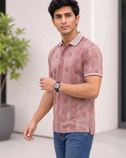 Men's Printed Polo Collar Pockets T-Shirt — Peach — Thumbnail 4