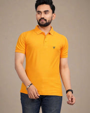 Men's Brand Logo Polo Collar T-Shirt — Yellow — Thumbnail 1