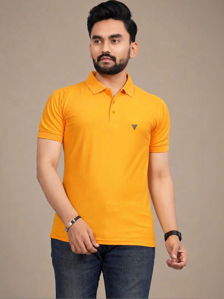 Men's Brand Logo Polo Collar T-Shirt — Yellow — Custom Print Studio