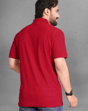 Men's Quarter-Zip Spread Collar Solid Polo T-Shirt — Red — Thumbnail 4
