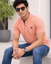 Men's Mandarin Collar T-Shirt — Peach — Thumbnail 7