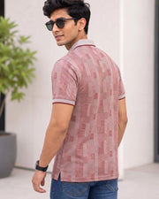 Men's Printed Polo Collar Pockets T-Shirt — Peach — Thumbnail 2