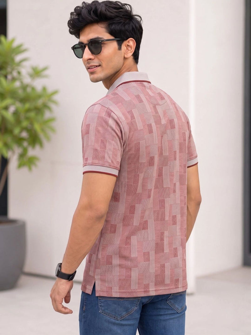 Men's Printed Polo Collar Pockets T-Shirt — Peach — Quality Craftsmanship Anatomy