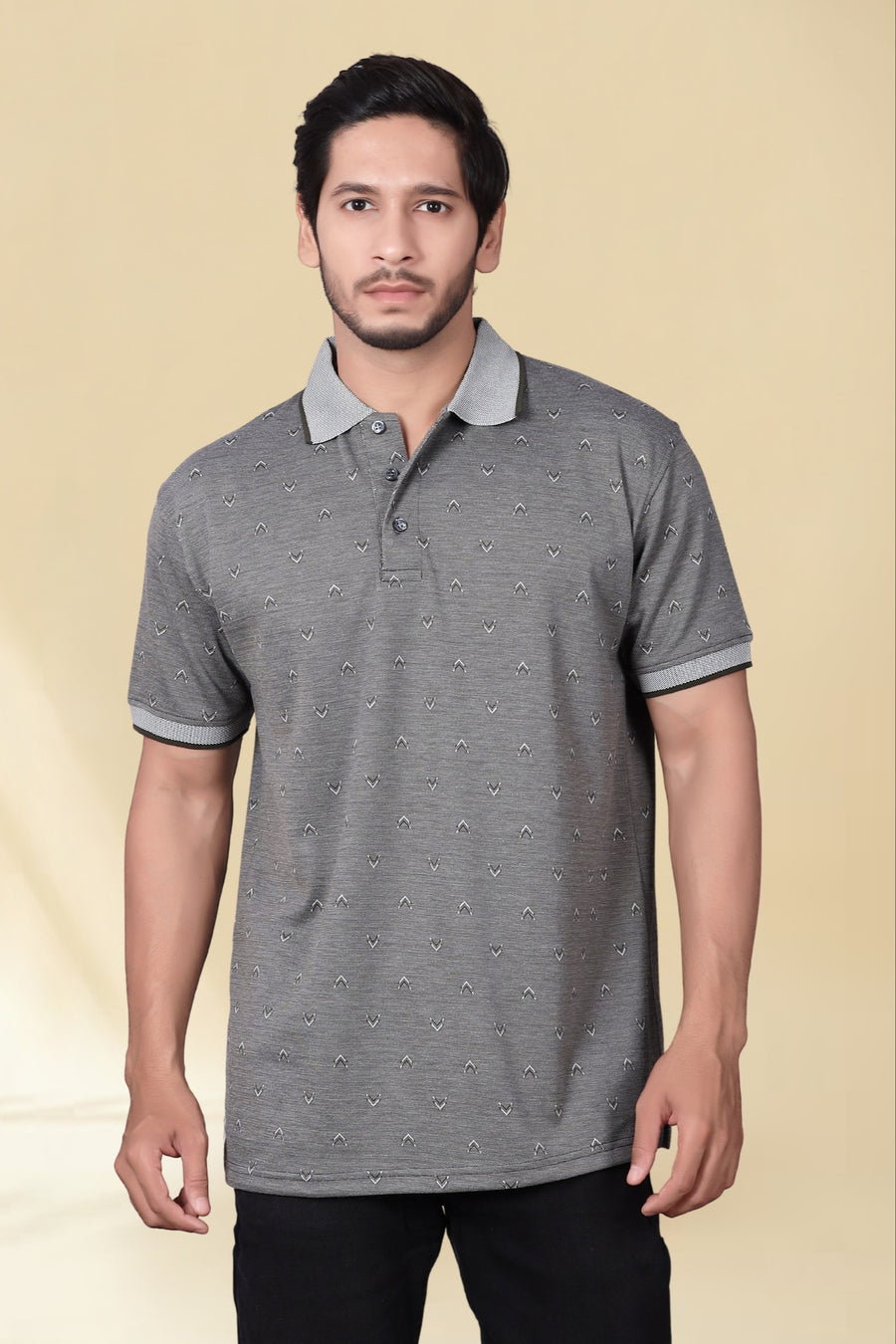 Men's All-Over Printed Regular Fit Polo T-Shirt — Charcoal Grey — Tshirt Factory India Direct Manufacturer Surat