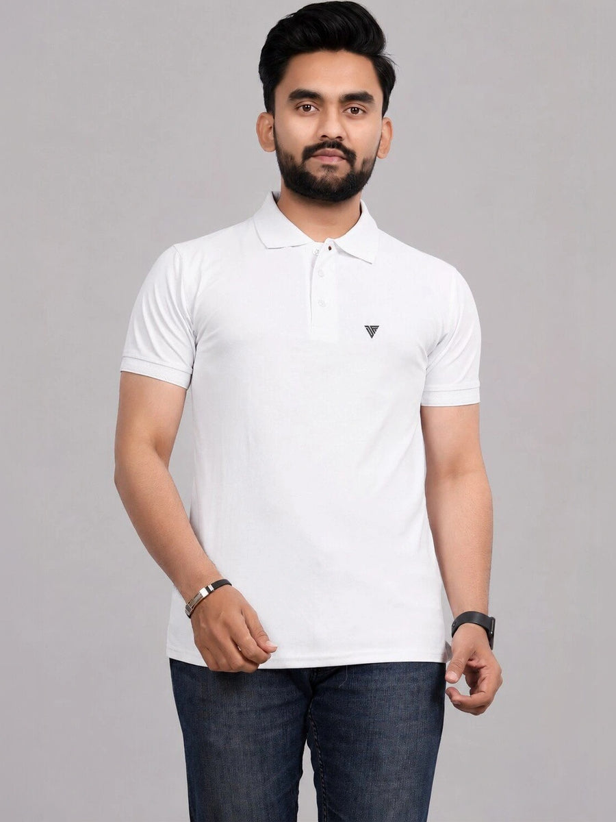 Men's Polo Collar T-Shirt — White — Tshirt Factory India Direct Manufacturer Surat
