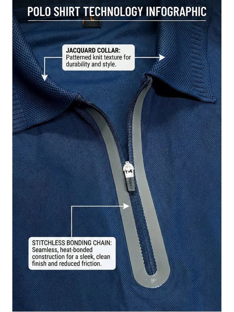Men's Polo Collar Pockets T-Shirt — Navy Blue — Quality Craftsmanship Anatomy