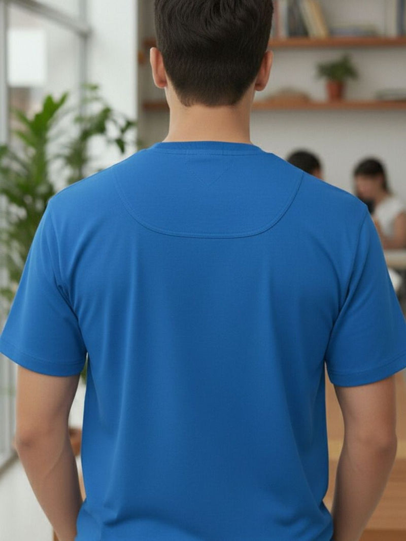 Men Organic Cotton Blend Pockets T-shirt — Blue — Quality Craftsmanship Anatomy
