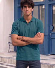 Men's All-Over Printed Polo Collar T-Shirt — Teal — Thumbnail 2