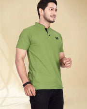Men's Mandarin Collar Pockets T-Shirt — Green — Thumbnail 3