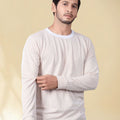 Men Round Neck Full Sleeve Striped T-shirt — Brown