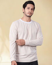 Men Round Neck Full Sleeve Striped T-shirt — Brown — Thumbnail 4