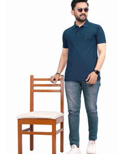 Men's Polo Collar T-Shirt — Petrol Blue — Thumbnail 4