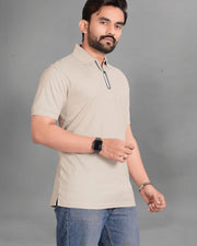 Men's Polo Collar Pockets T-Shirt — Beige — Thumbnail 5