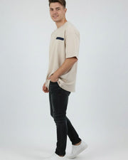 Men Organic Cotton Blend Pockets T-shirt — Beige — Thumbnail 3