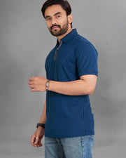 Men's Polo Collar Pockets T-Shirt — Navy Blue — Thumbnail 5