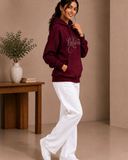 Women Printed Hooded Sweatshirt — Burgundy — Thumbnail 3