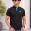Men's Brand Logo Mandarin Collar Pockets T-Shirt — Black