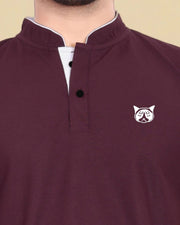Men's Brand Logo Mandarin Collar T-Shirt — Maroon — Thumbnail 2