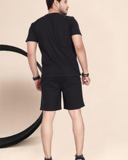 Men's Cotton Printed Night Suit Set of Top & Shorts — Black — Thumbnail 6