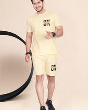 Men's Cotton Printed Night Suit Set of Top & Shorts — Lemon Yellow — Thumbnail 3