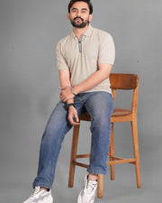 Men Polo Collar Pockets T-shirt — Beige — Thumbnail 3