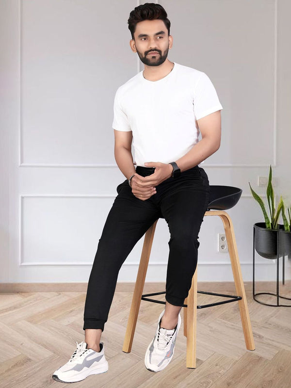 Men Mid-Rise Joggers — Black Angle View — Custom Printing Surat