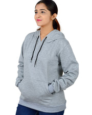 Unisex Long Sleeves Fleece Hooded Pullover Sweatshirt — Grey Melange — Thumbnail 4