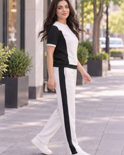 Women's Colourblocked T-shirt with Trousers — Off White — Thumbnail 2