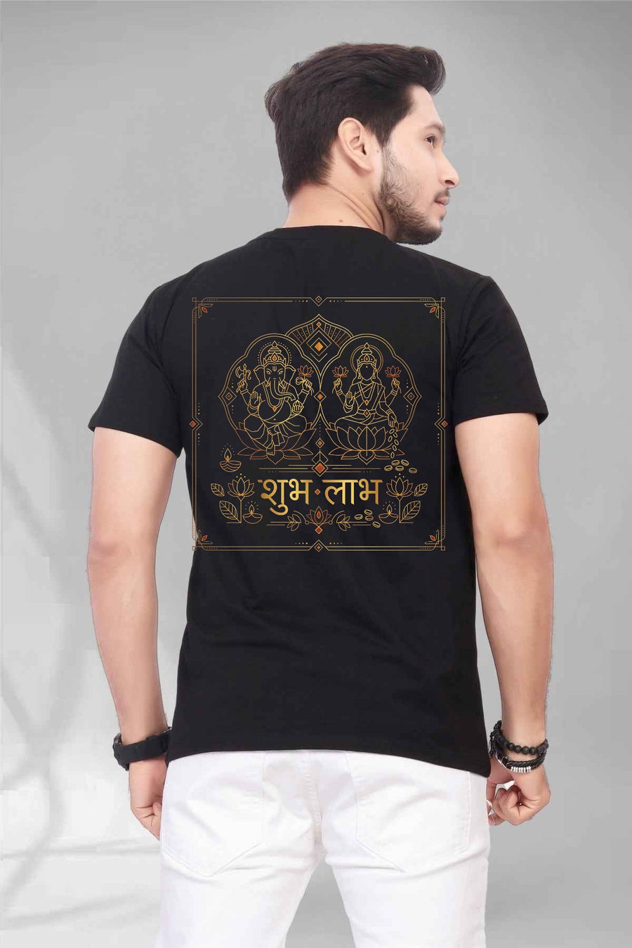 Men's Shubh Labh Lakshmi Ganesh Graphic Cotton T-Shirt — Custom Print Studio