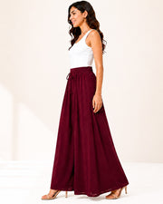 Women's Flared Viscose Rayon High-Waist Trousers — Maroon — Thumbnail 3