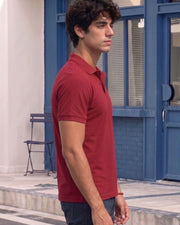 Men's All-Over Printed Polo Collar T-Shirt — Red — Thumbnail 2