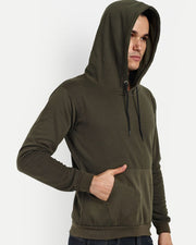 Unisex Long Sleeves Fleece Hooded Pullover Sweatshirt — Olive — Thumbnail 2