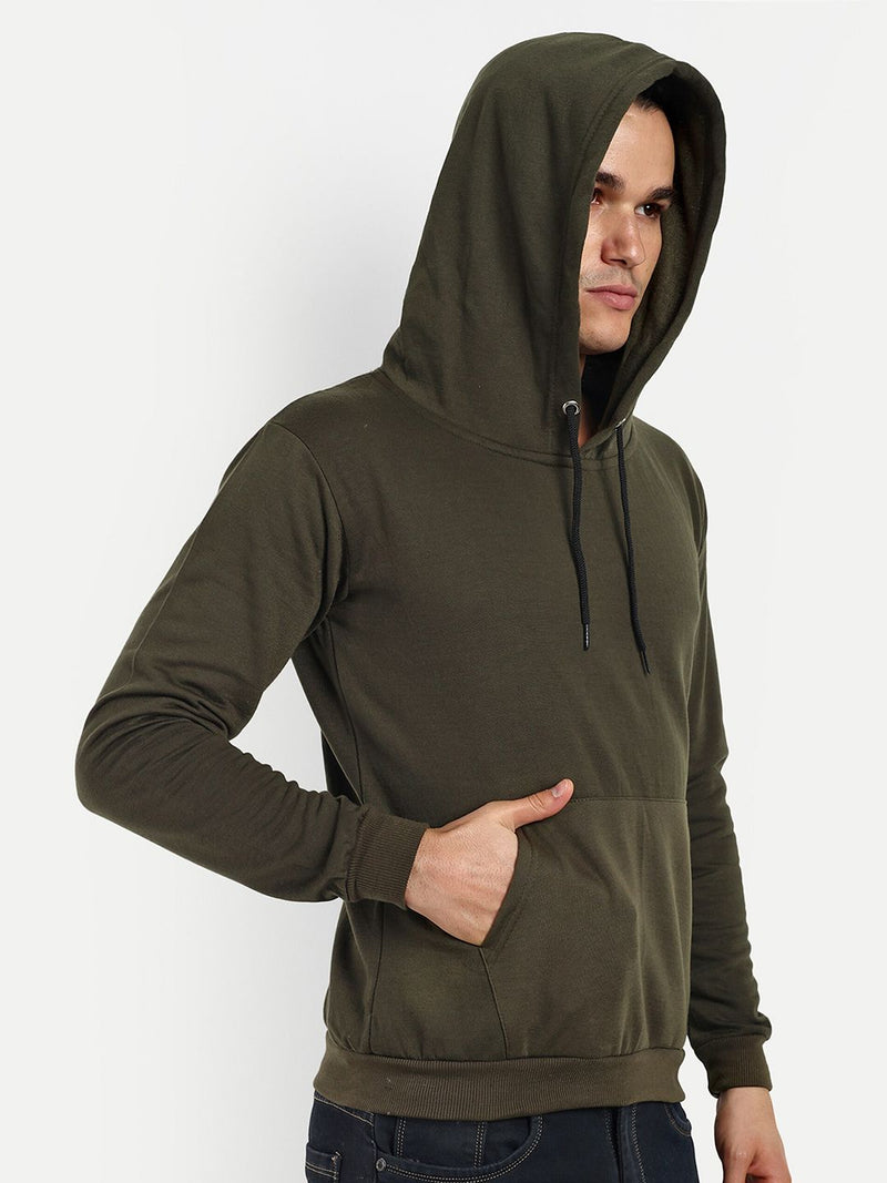 Unisex Long Sleeves Fleece Hooded Pullover Sweatshirt — Olive — Quality Craftsmanship Anatomy