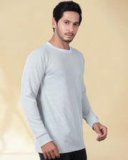 Men Striped Regular Fit Round Neck Full Sleeve T-shirt — Grey — Thumbnail 3
