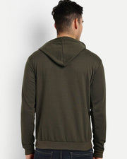 Unisex Long Sleeves Fleece Hooded Pullover Sweatshirt — Olive — Thumbnail 3